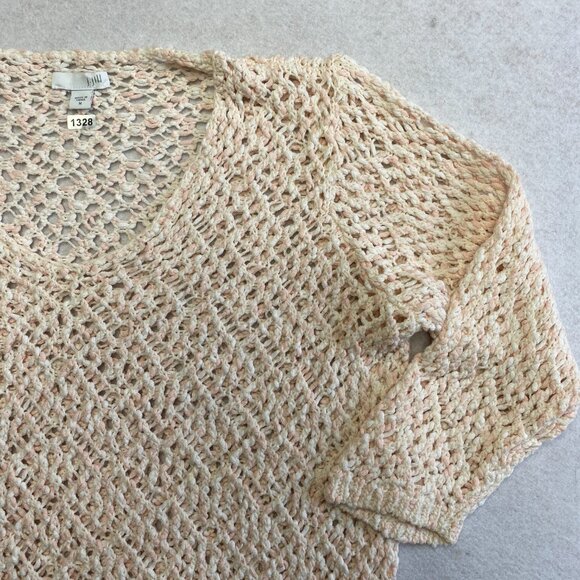 J. Jill 100% Cotton Crochet Top Pullover Women's M Pink 3/4 Sleeve Pullover - Picture 3 of 10